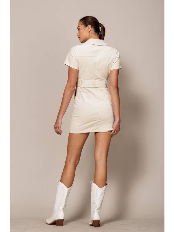 Endless Blu - Wholesale Dress - Women's - SHORT SLEEVE MINI DRESS WITH ZIPPER AND BELT