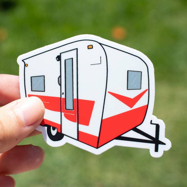 1960's Vintage Red Cardinal Travel Trailer Sticker/Magnet for wholesale by Extremely Retro