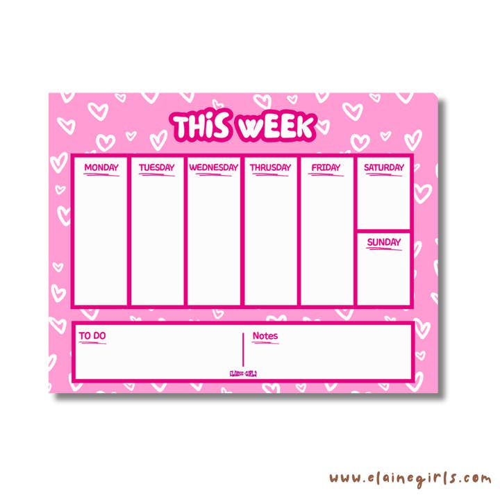 Notepad 11 x 8.5 | Weekly Planner | Valentine's Day Pink for wholesale by Elaine Girls