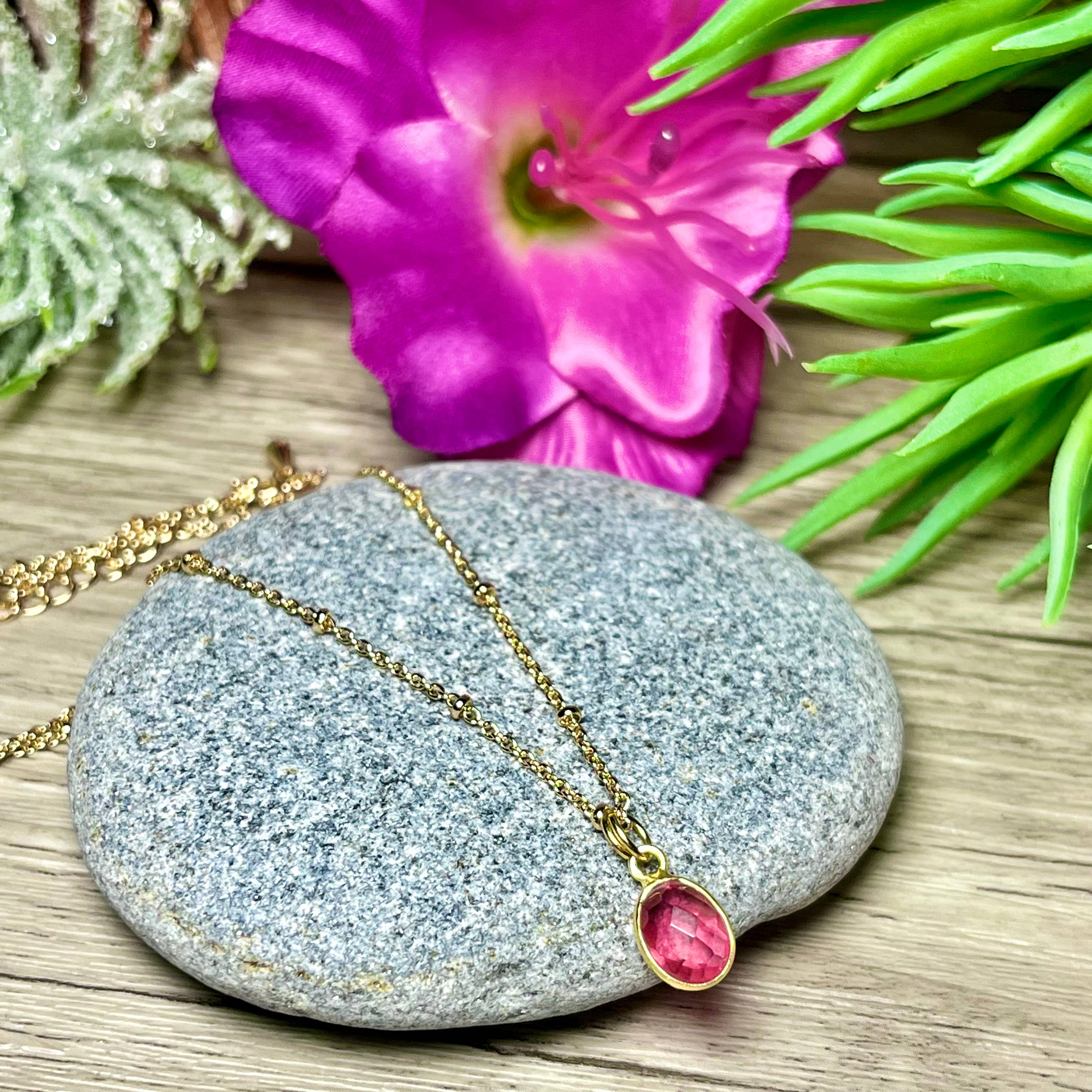 TOURMALYN - Wholesale Pendant/Charm Necklace - Gold plated pink tourmaline stone pendant11