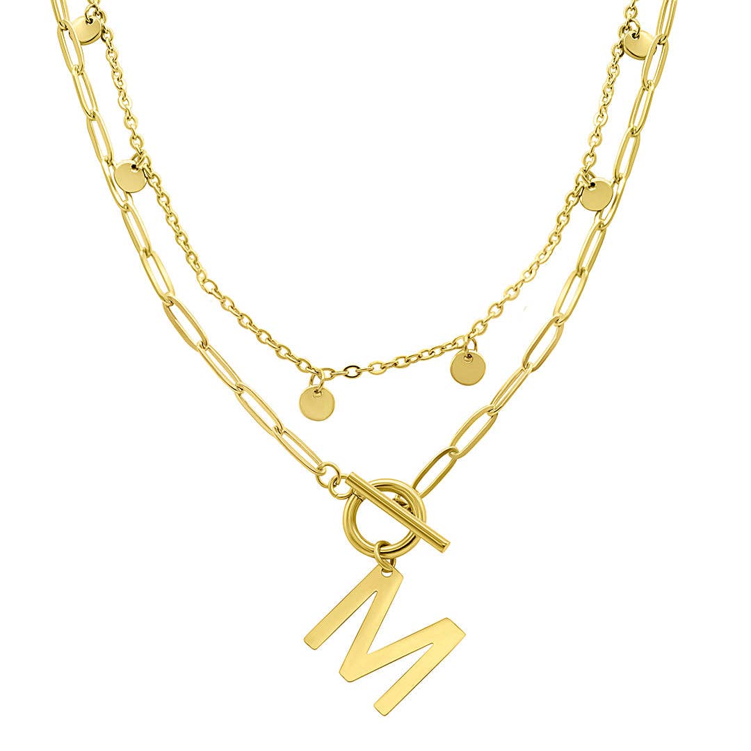 Adornia - Wholesale Pendant/Charm Necklace - Tarnish Resistant Confetti Paperclip Initial Toggle Necklace13