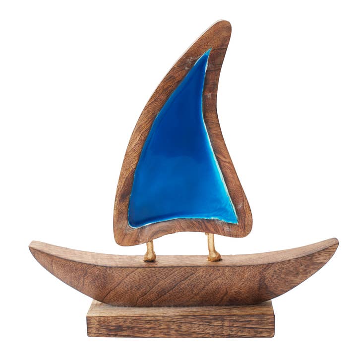 Sailboat Blue Sail Decorative Figurine for wholesale by Beachcombers