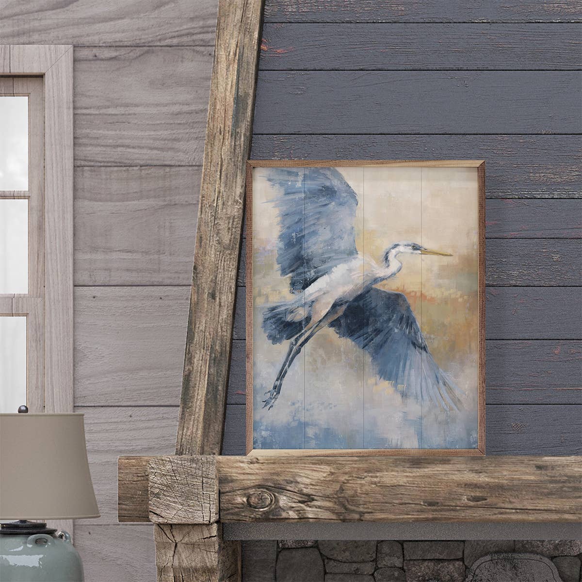 Kendrick Home - Wholesale Art Print - Coastal Heron 3 Flying By Nina Blue1