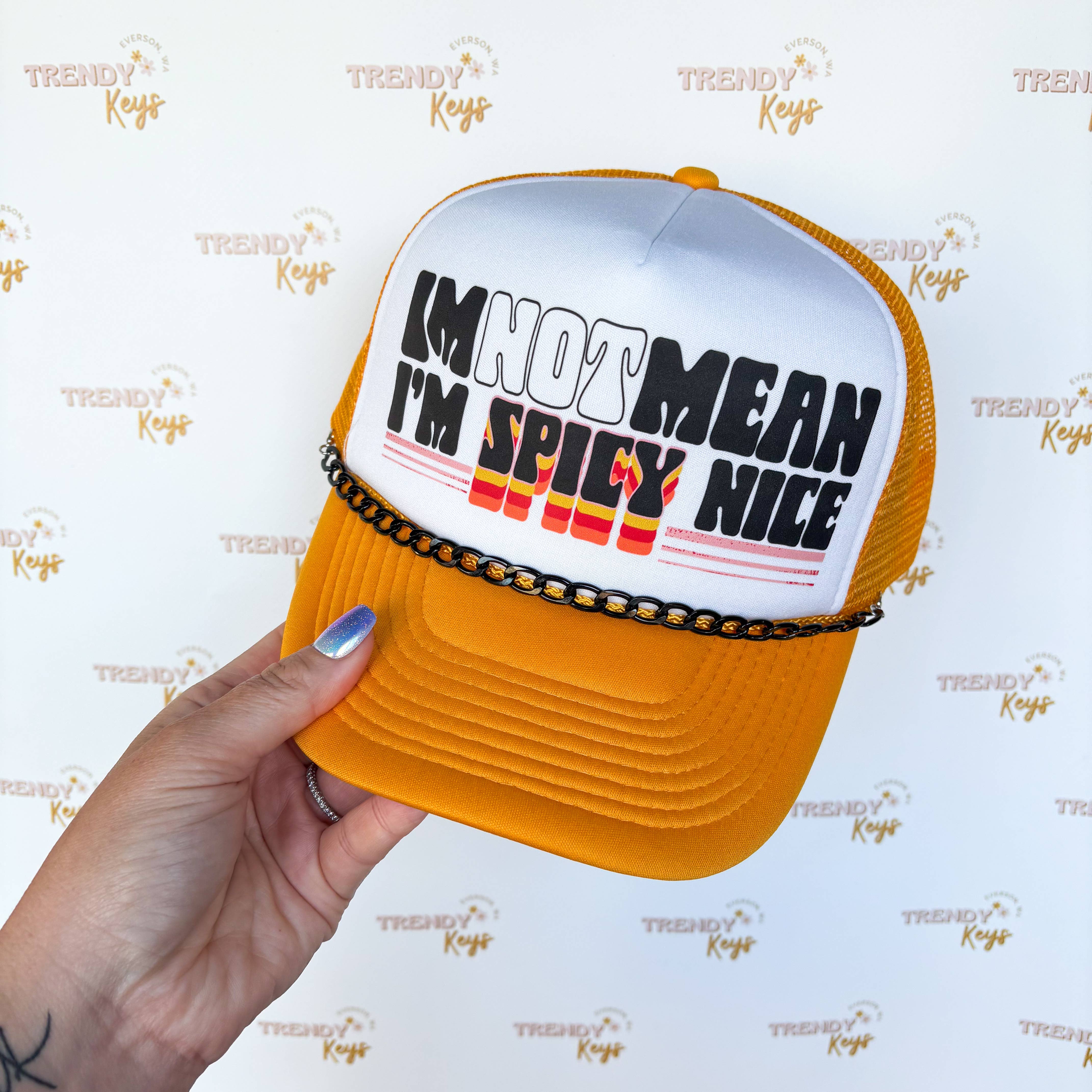 TrendyKeys - Wholesale Trucker Hat - Women's - I'm not mean - I'm Spicy Nice Trucker Hat