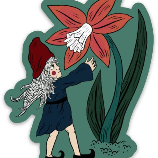Gnome and Flower Sticker for wholesale by The PNW Dream