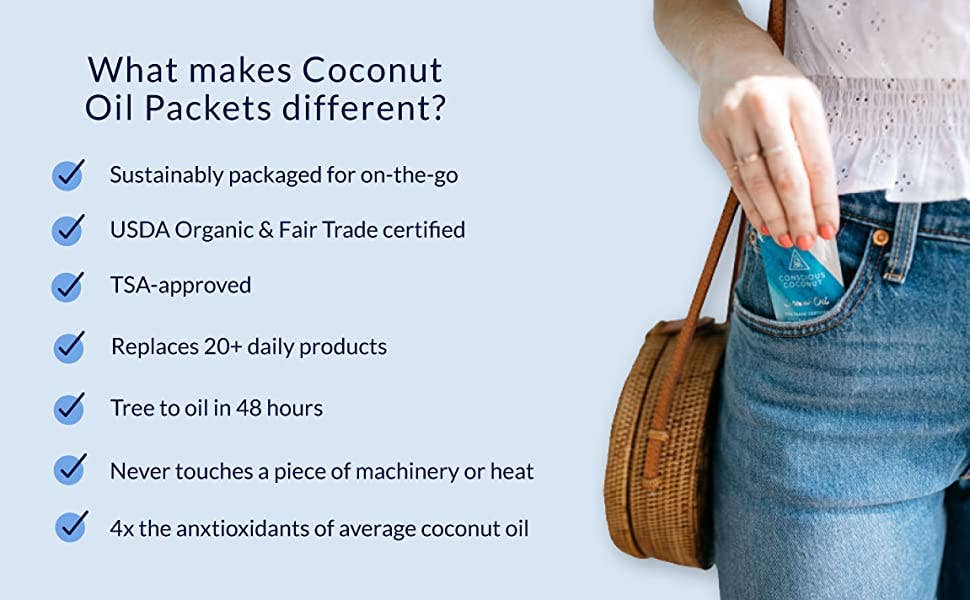 Conscious Coconut - Vente Supplément oral/vitamine - Sachets d'huile de noix de coco biologique (5 sachets individuels)11