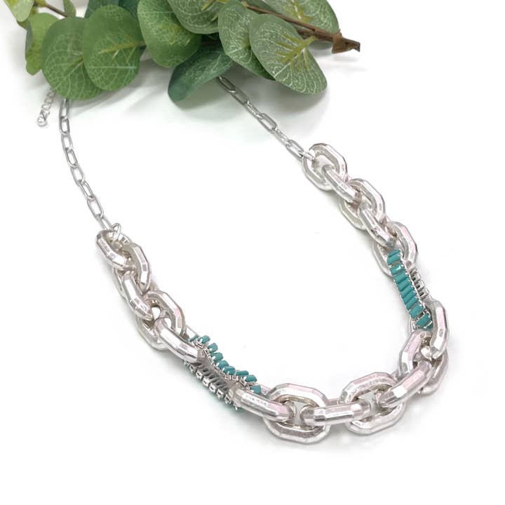 StarryNYC - Wholesale Link & Chain Necklace - Chunky Chain Linked with Baguette Bead Necklace11