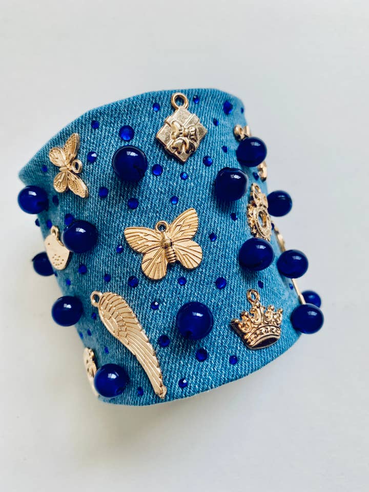 Butterfly Denim Bracelet with Charms & Beads– Boho Chic for wholesale by GARELL