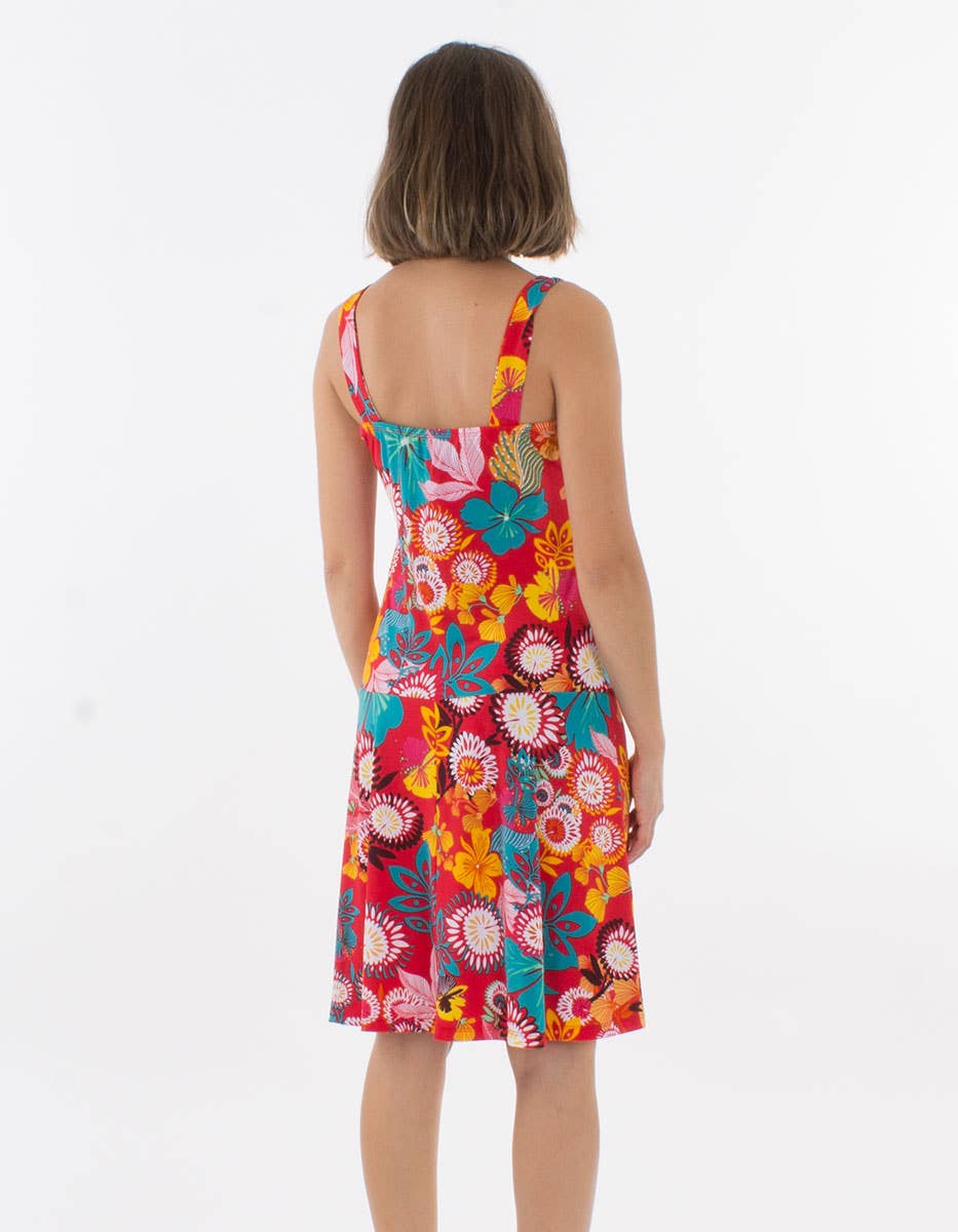 Coline - Vendita all'ingrosso Vestito - Donna - Vestito corto donna Coline con spalline larghe e stampa floreale caraibica1