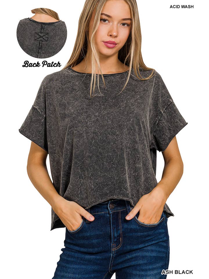 42POPS - Wholesale Knit Top - Women's - ,, SI-27489 Washed Crew Neck Crop TShirt