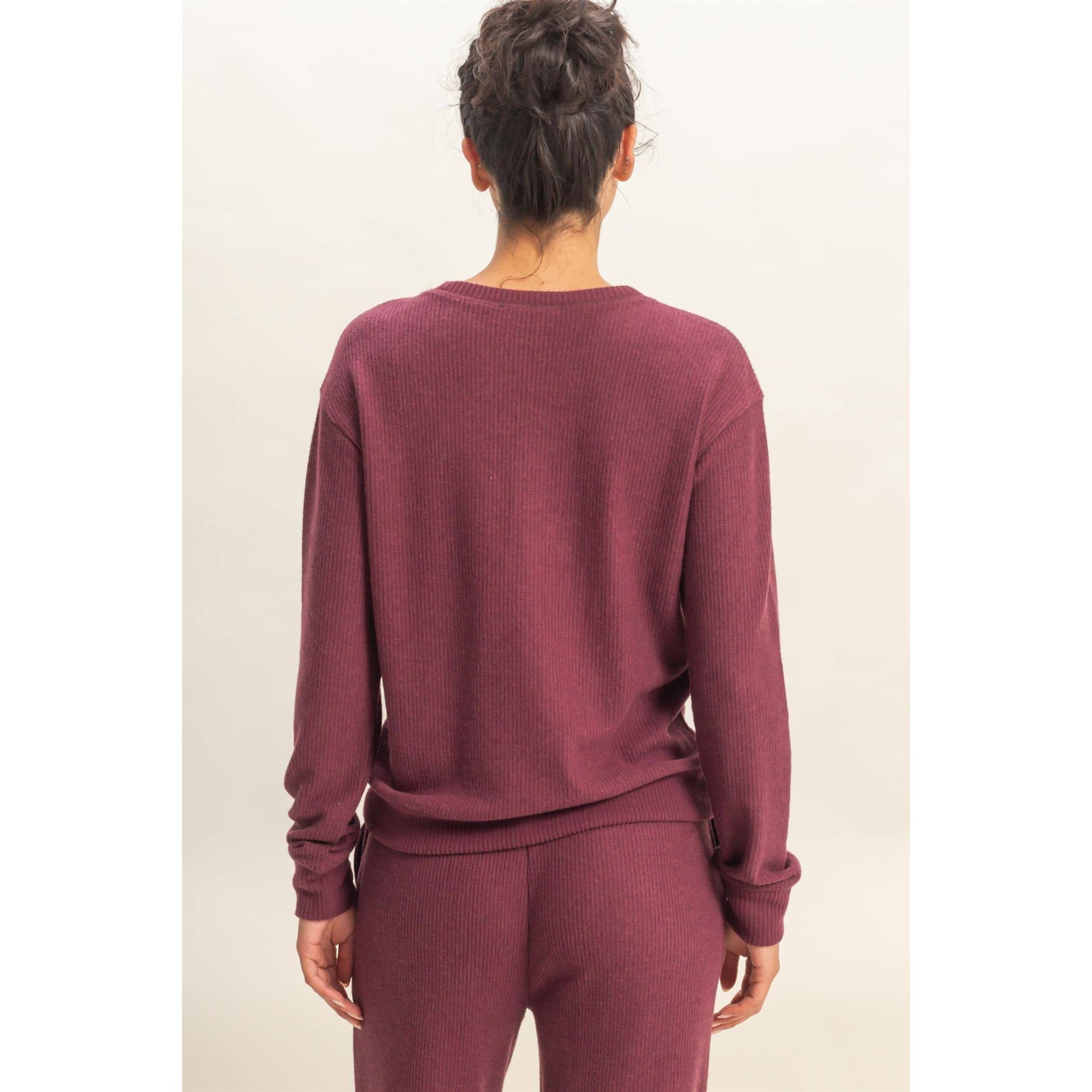 Double Zero - Wholesale Knit Top - Women's - Brushed Waffle Crew Neck Long Sleeve Top9