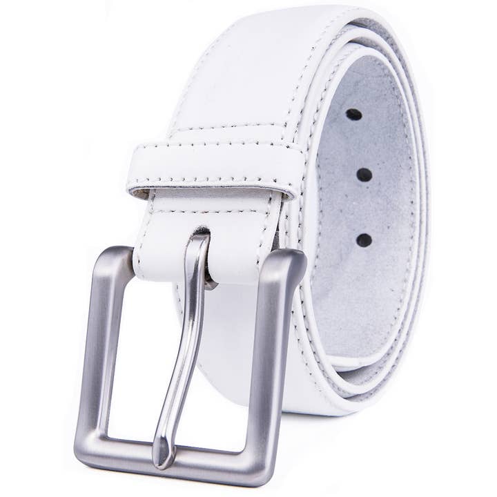 Leather Casual Dress Belt -2033 White for wholesale by Fabio Valenti