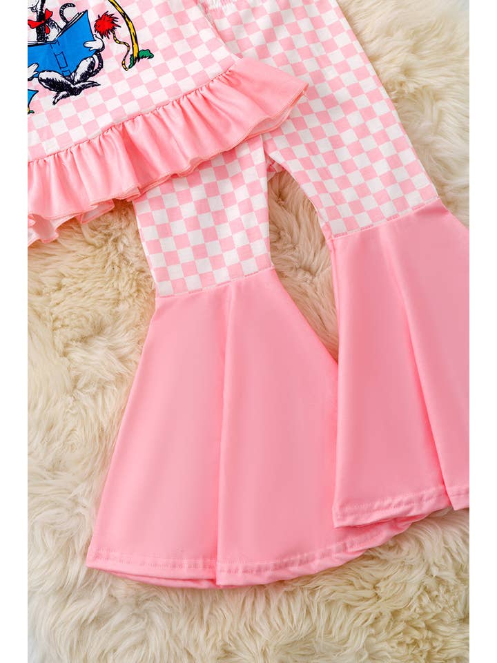Kids Charm Online - Wholesale Top & Pant Set - Kids - Dr.Seus* checkered printed girls bell bottoms set. OFG50484 SOL2