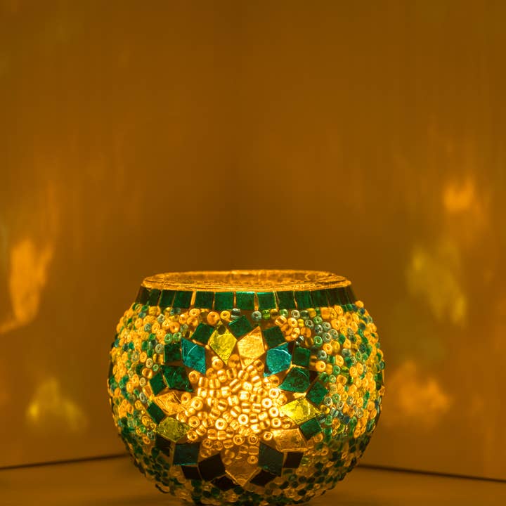KAFTHAN - Wholesale Candle Holder - Large Mosaic Glass Candle Holders | Christmas Holiday Decor9