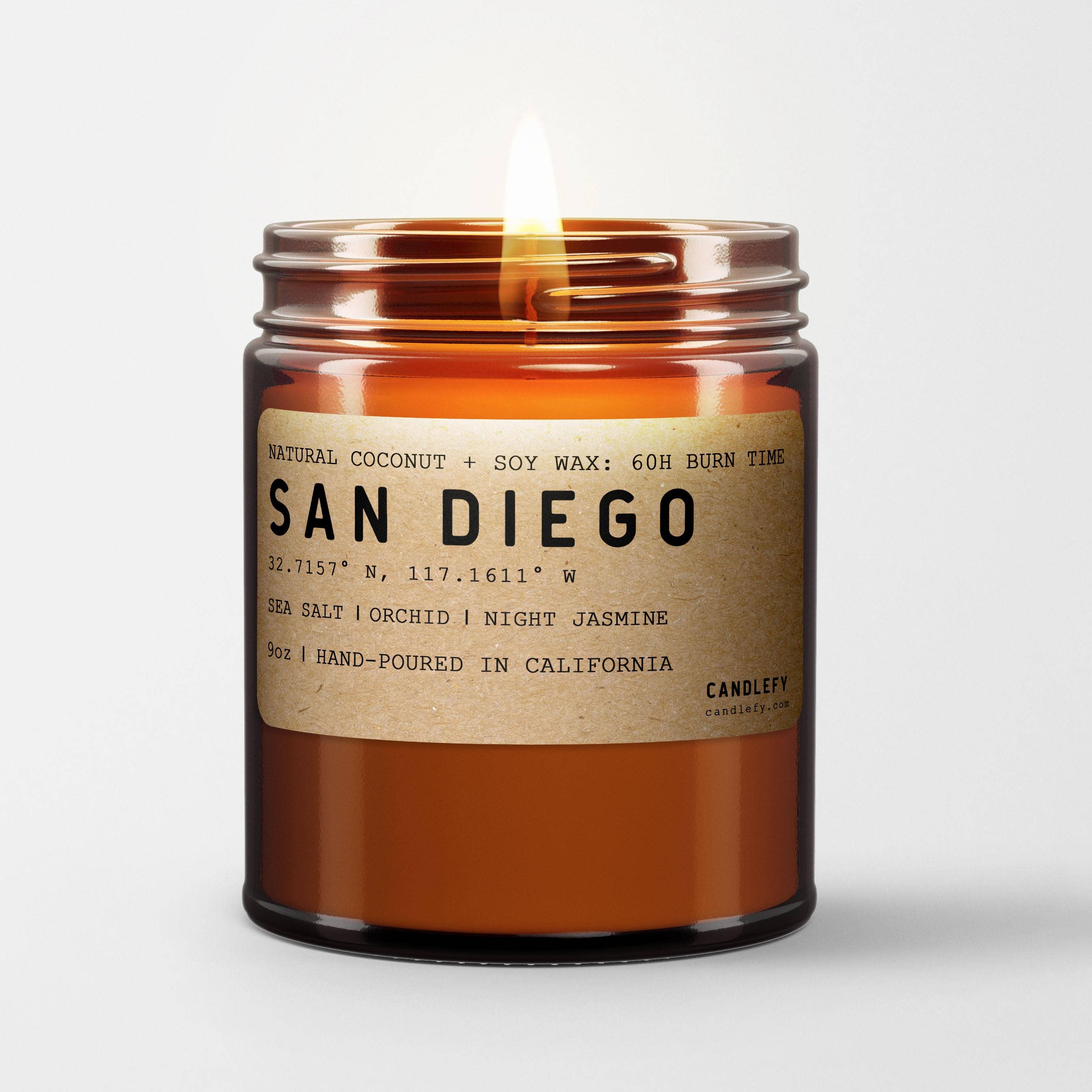 Candlefy - Wholesale Jar/Filled Candle - San Diego California Scented Candle, Amber Glass Natural Wax1