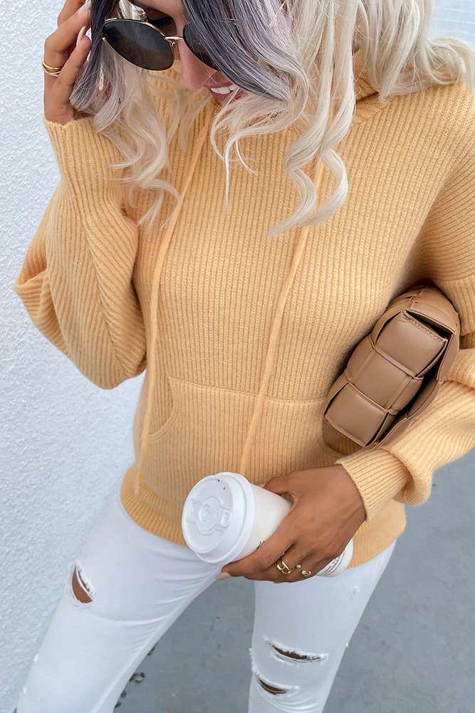 UNISHE – wholesale Hoodie - Dam – Dragsko Hooded Känguru Pocket Stickning Tröja MMY1052