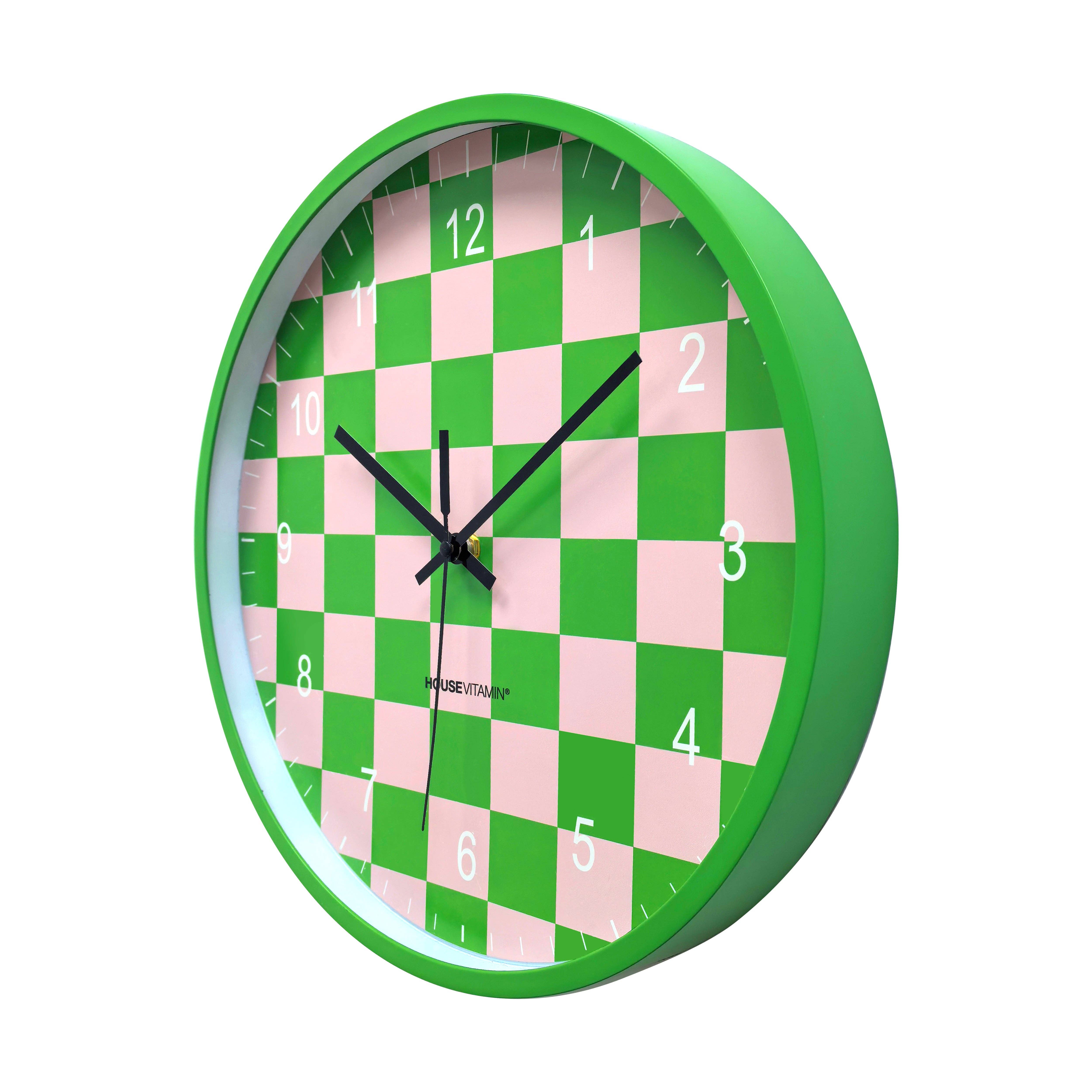 Housevitamin bv - Venta al por mayor Relojes de pared - Reloj - Reloj de Pared - Patrón de Bloques - Verde/Rosa - 34x4x34cm1