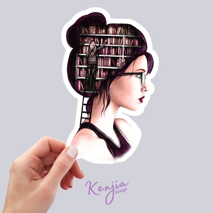 Livre de lecture pour fille gothique avec des livres dans la tête, imperméable à l'eau pour la vente par Kenjia Design