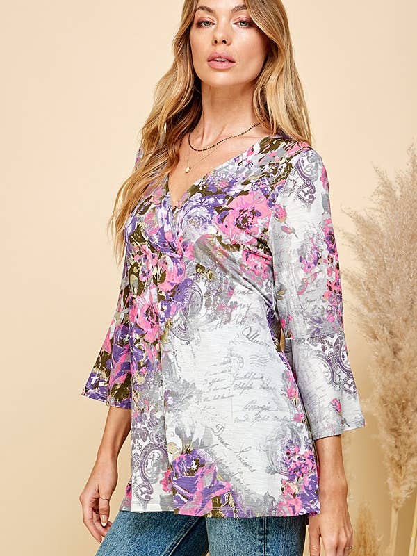 Shopin LA - Wholesale Tunic - Women's - SPT5198 - WOMEN FLORAL PRINT 3/4 SLEEVE TUNIC TOP6