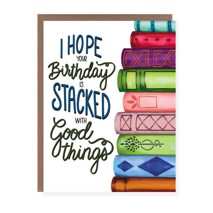 Morgan Swank Studio - Wholesale Birthday Card - Stacked with Good Things Book Birthday Card 2