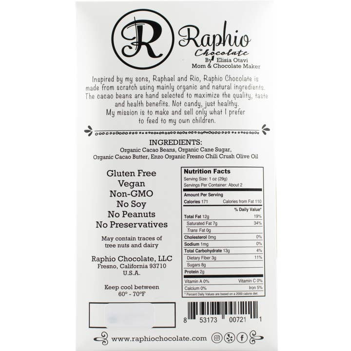 Raphio Chocolate - Wholesale Chocolate Bar - Fresno Chili Olive Oil Chocolate