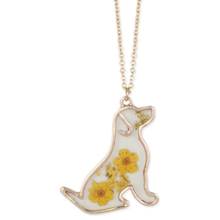 ZAD - Wholesale Pendant/charm necklace - Floral Friend Gold Dog Dried Flower Necklace2