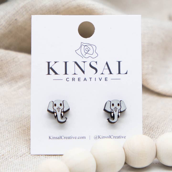 Elephant Wood Stud Earrings for wholesale by Kinsal Creative