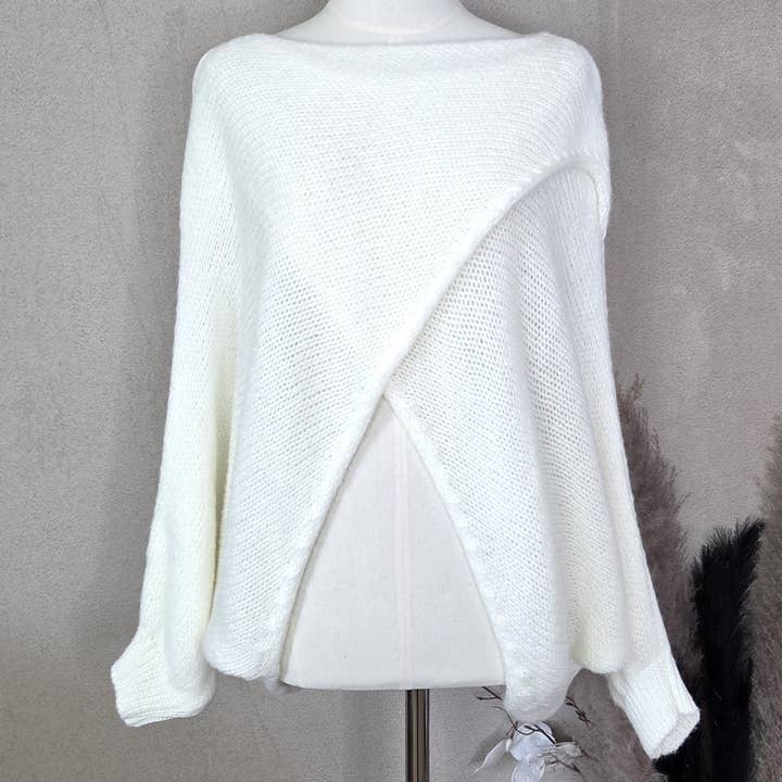 Tempest Designs – wholesale Knitted jumper – Women′s – Crossover cropped basic jumper (M-L)3