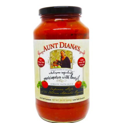 Aunt Diana's Wholesome Brand Marinara With Fresh Basil 24 oz for wholesale by Aunt Diana’s Pasta Sauce