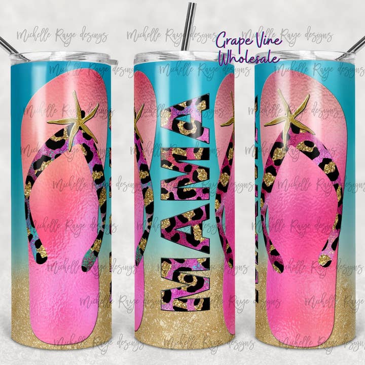 Beach Theme Leopard Mama 20oz Tumbler for wholesale by GrapeVineWholesale