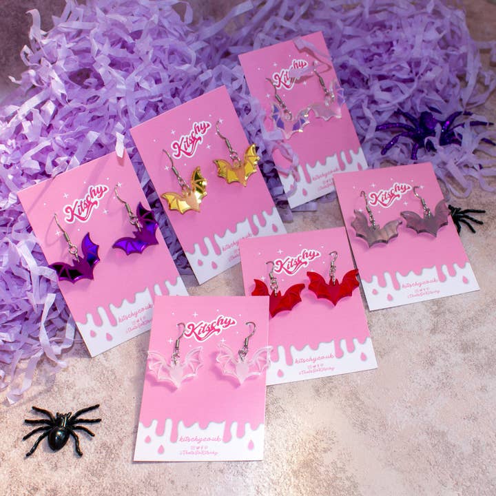 Bat Behaviour Earrings Halloween Laser Cut Acrylic for wholesale by Kitschy