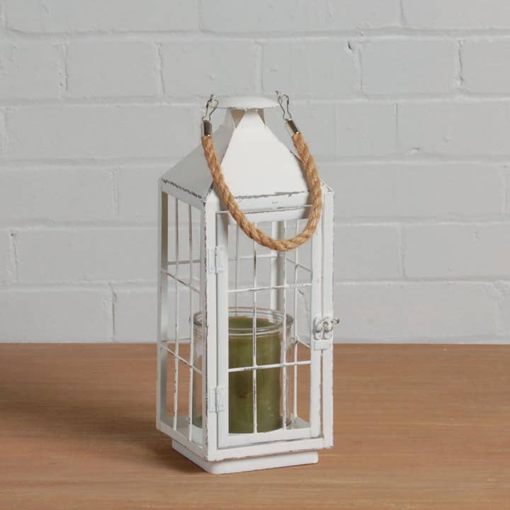 Bacon Basketware - Wholesale Lantern - Small Rustic White Metal Lantern