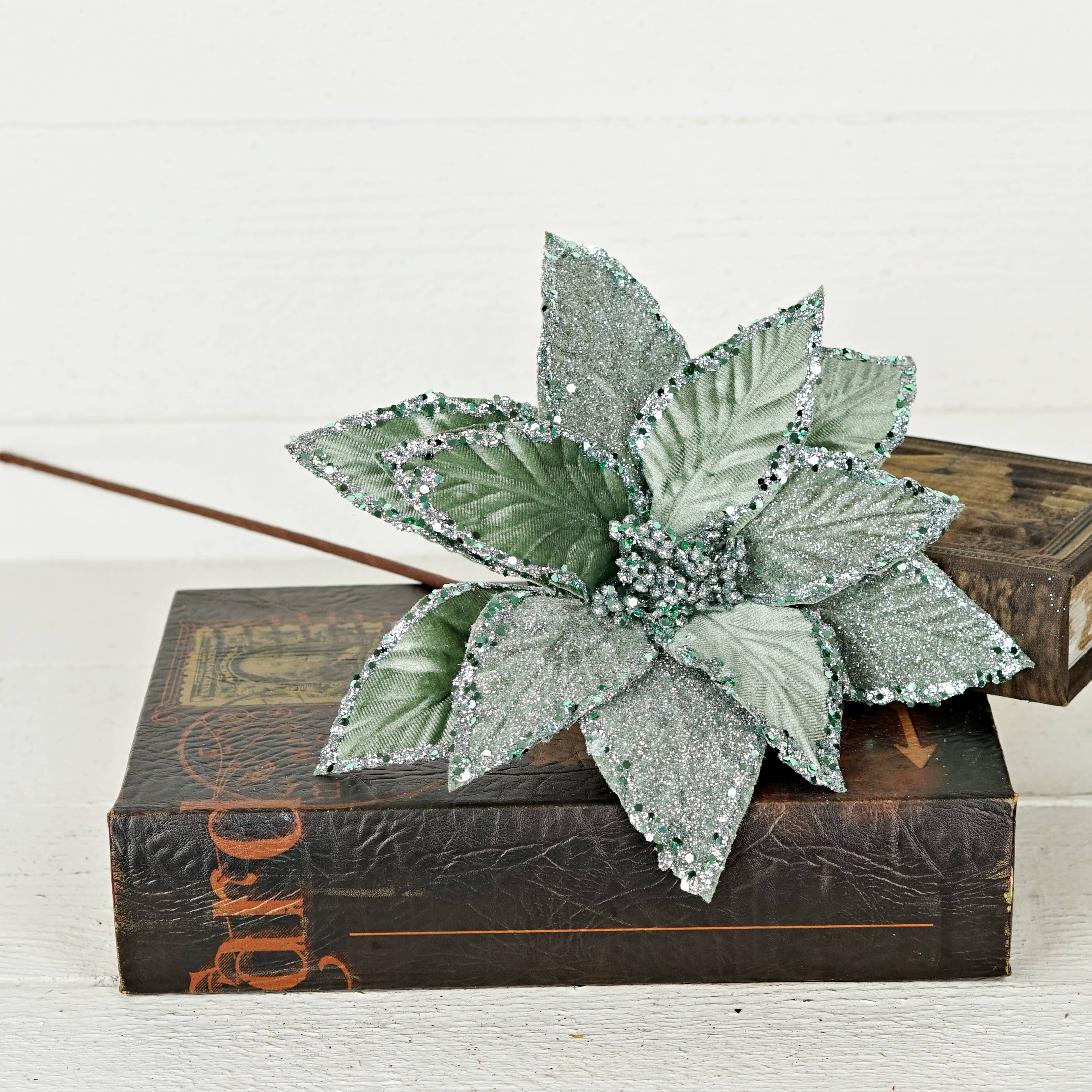 Holiday Depot Inc. - Wholesale Christmas Decoration - 511065- Sugar Glitter Velvet Poinsettia-Minty-20inL x 12inD2