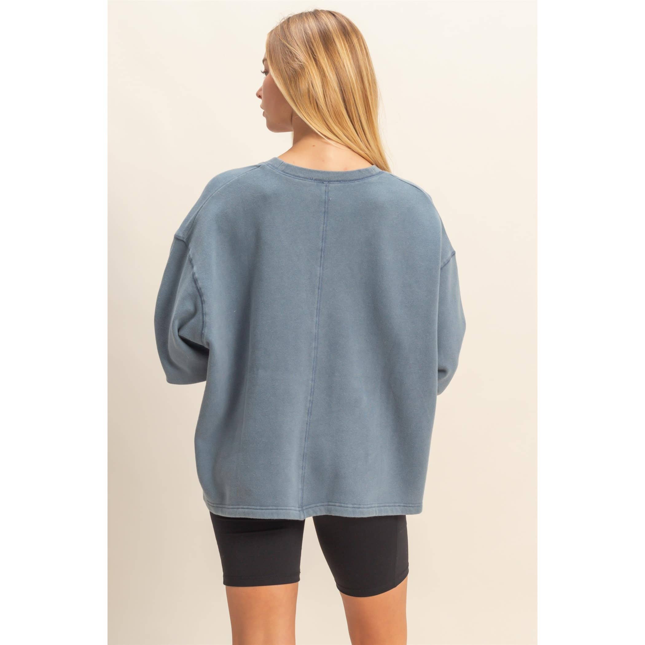 Double Zero - Wholesale Sweatshirt - Women's - Oversized V-Neck Sweatshirt With Raw Edge Detail22