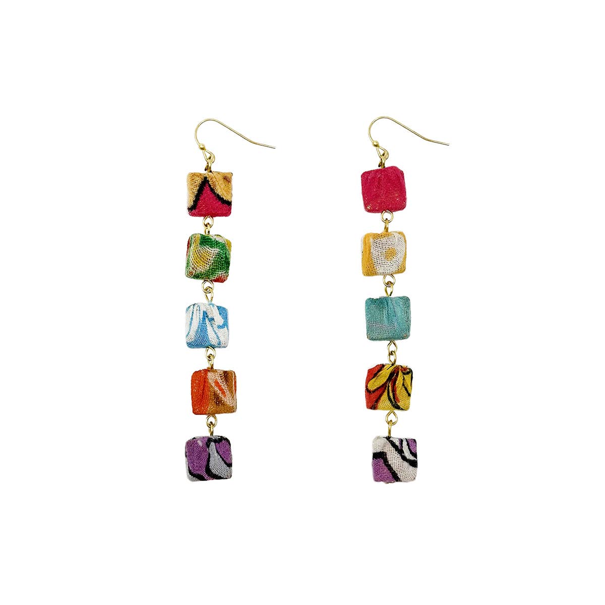WorldFinds - Wholesale Dangle Earrings - Kantha Fluid Square Quintet Earrings5