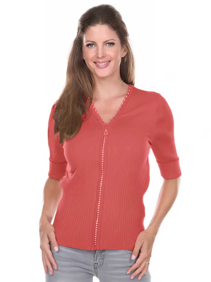1729 - Diamond Crystal Zipper Half Sleeve Tops for wholesale by The Magic Scarf Company