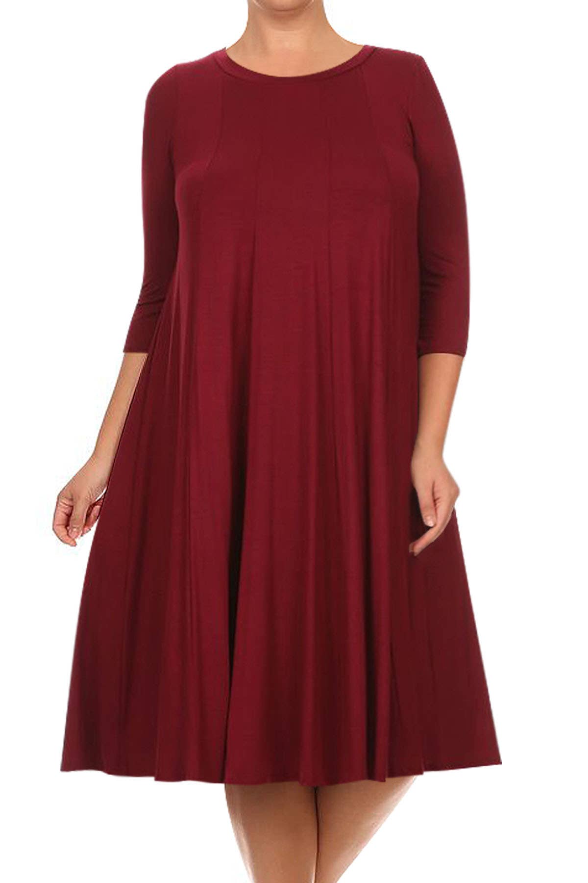 MOA COLLECTION - Vente Robe – femme - Robe plissée trapèze décontractée à manches 3/4 pour femmes de grande taille4