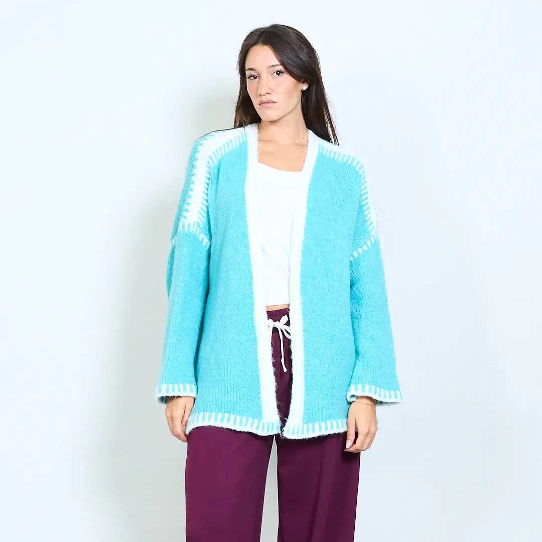 AMELÉ - Wholesale Cardigan - Women's - Bouclé knit cardigan with contrasting details.5