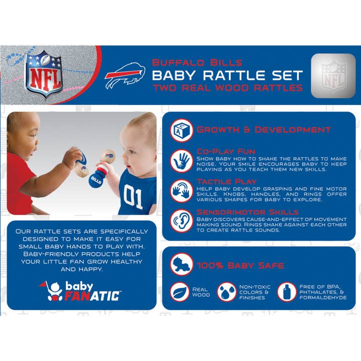 Masterpieces Puzzles - Wholesale Handheld Rattle - Baby - Buffalo Bills - Baby Rattles 2-Pack