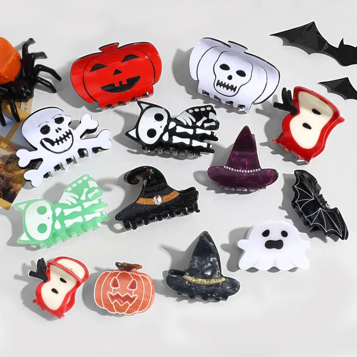 Halloween Acetate Hair Claw–Witch & Bat Design_CWAHA07286 for wholesale by ACCITY