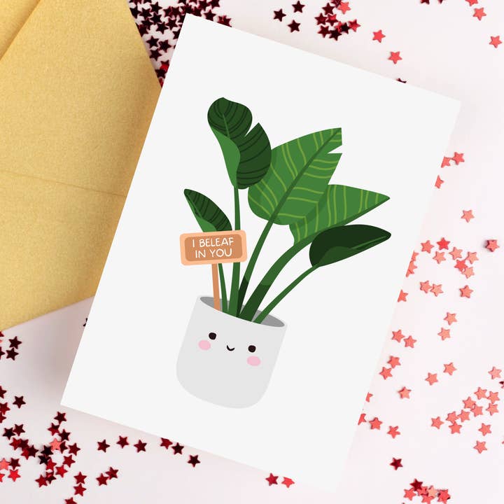 Carte de vœux A6 « I Beleaf In You » pour la vente par Alaina Creates
