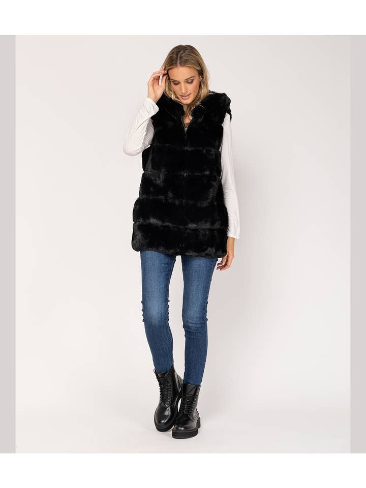 CHOKLATE PARIS – Colete - Mulher por atacado – Colete sem mangas de pele sintética com capuz - Y1561