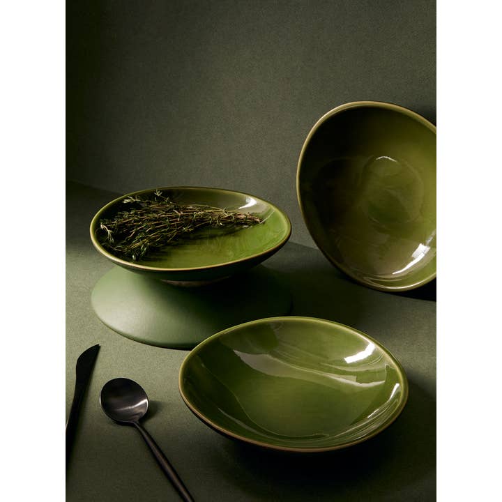 GHARYAN Stoneware & Olive Wood Tableware | Ships from USA - Wholesale Dinner Plate - Handmade Stoneware Dessert Plate | Dadasi 7.9"8