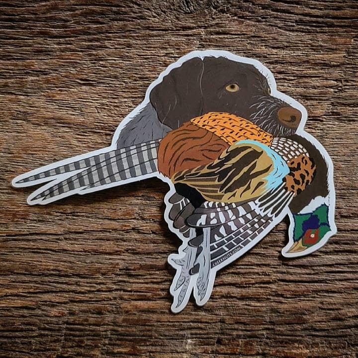 German Wirehaired Pointer with Pheasant Sticker for wholesale by creeknuts.com