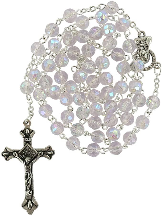 Costa Articoli Religiosi - Wholesale Prayer Beads Necklace - 6mm Crystal Rosary White0