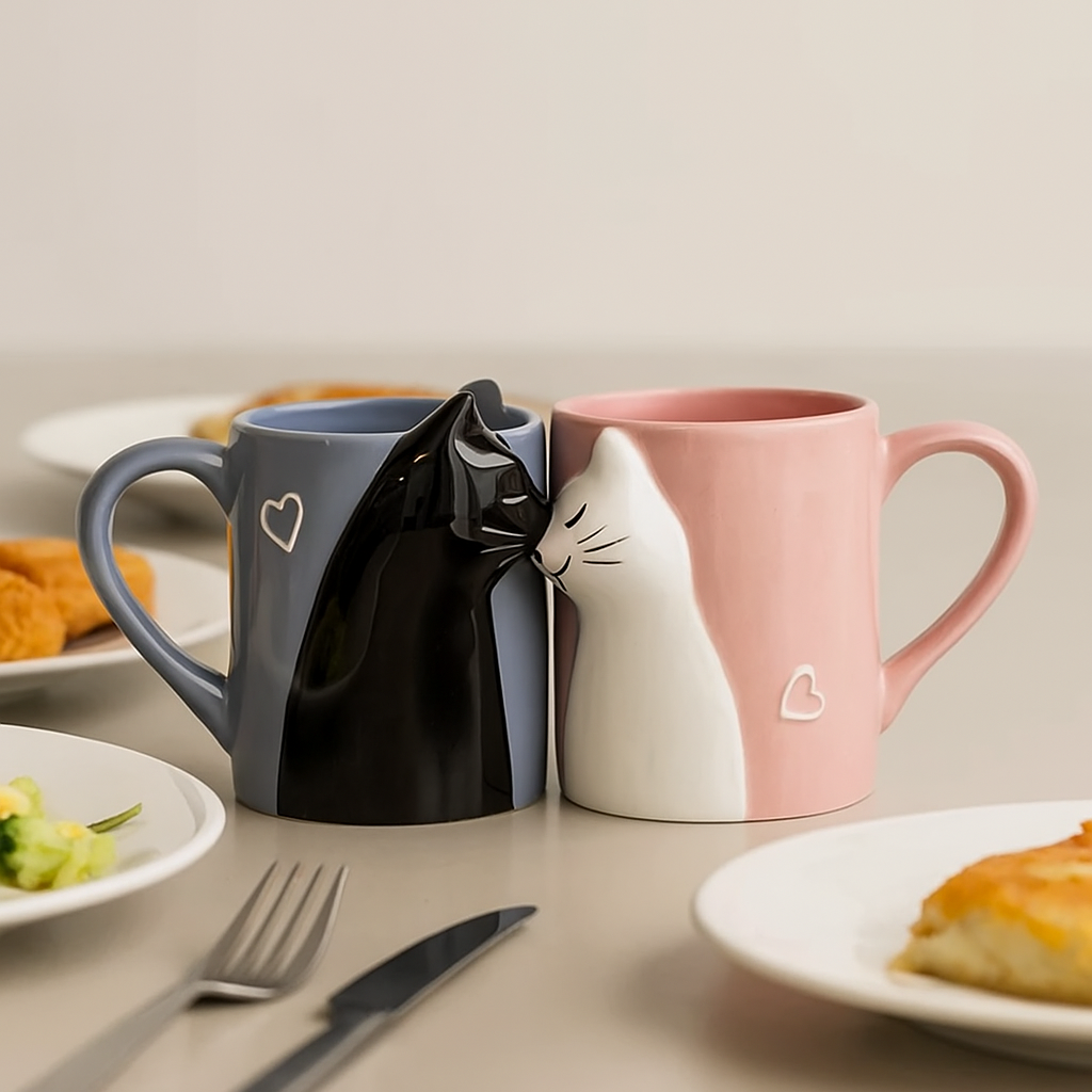 Original Source - Vente Tasse à café - Ensemble de tasses en céramique Kissing Cats2