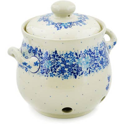 Garlic and Onion Jar 7" Delicate Blue Theme UNIKAT for wholesale by Polmedia Polish Pottery