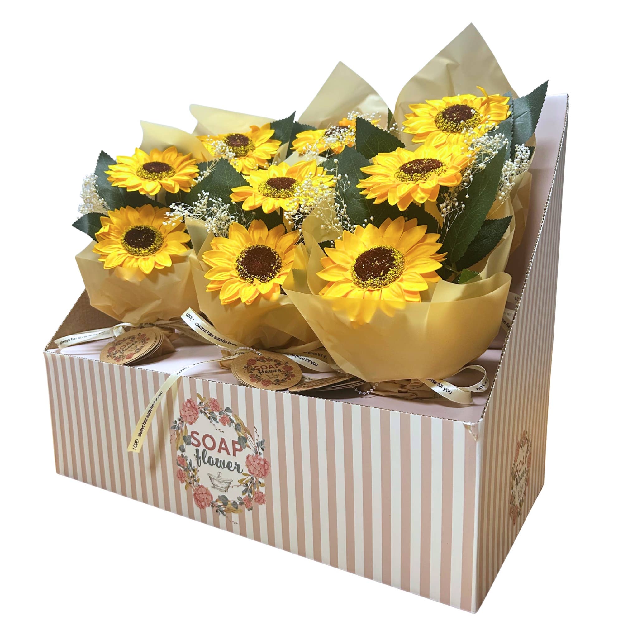 AW Artisan - Wholesale Bar Soap - 6x Box of Soap Flowers - Bouquet of Two Sunflowers6