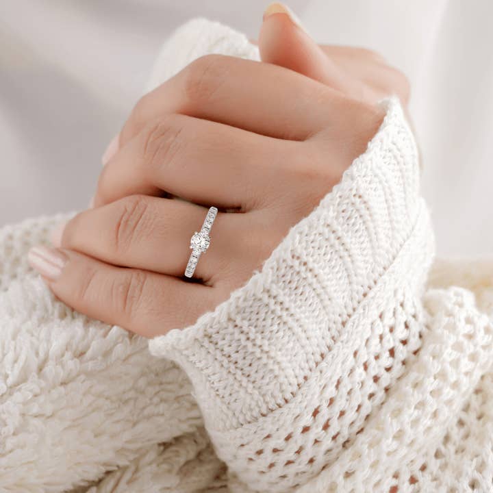 Fine Diamond - Wholesale Engagement ring - 14K White Gold Lab Diamond Solitaire Pave Ring5