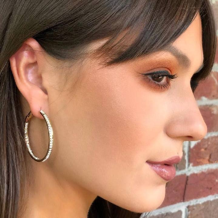 Inside Out Crystal Hoop Large Silver for wholesale by VLU STYLE